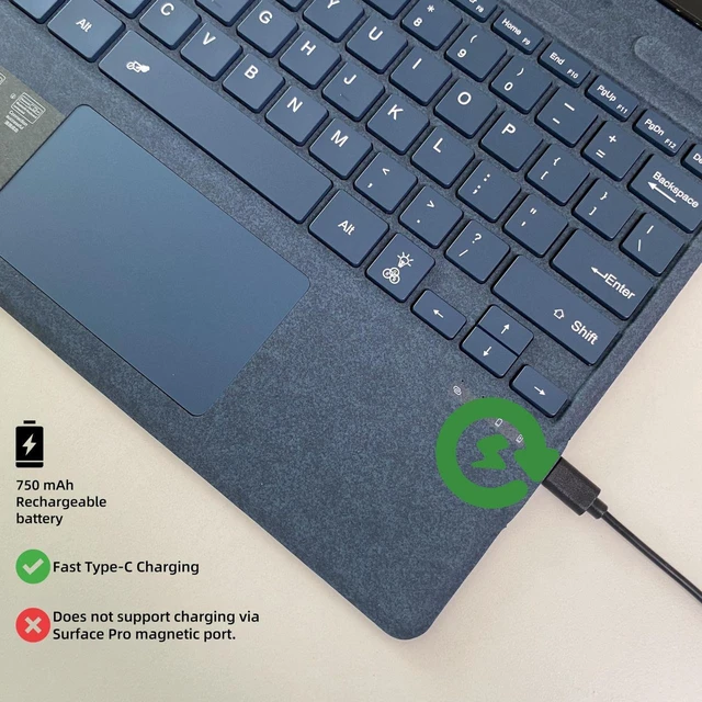 Alt view image 4 of 5 - Keyboard for Microsoft Surface Pro Copilot+ (11th Edition) / Pro 11 / Pro 10/9 / 8 / X, 13 inch, Detachable Type Cover with Touchpad, 7-Color Backlit & Pen Holder (Blue)