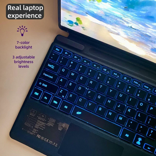 Alt view image 3 of 5 - Keyboard for Microsoft Surface Pro Copilot+ (11th Edition) / Pro 11 / Pro 10/9 / 8 / X, 13 inch, Detachable Type Cover with Touchpad, 7-Color Backlit & Pen Holder (Blue)