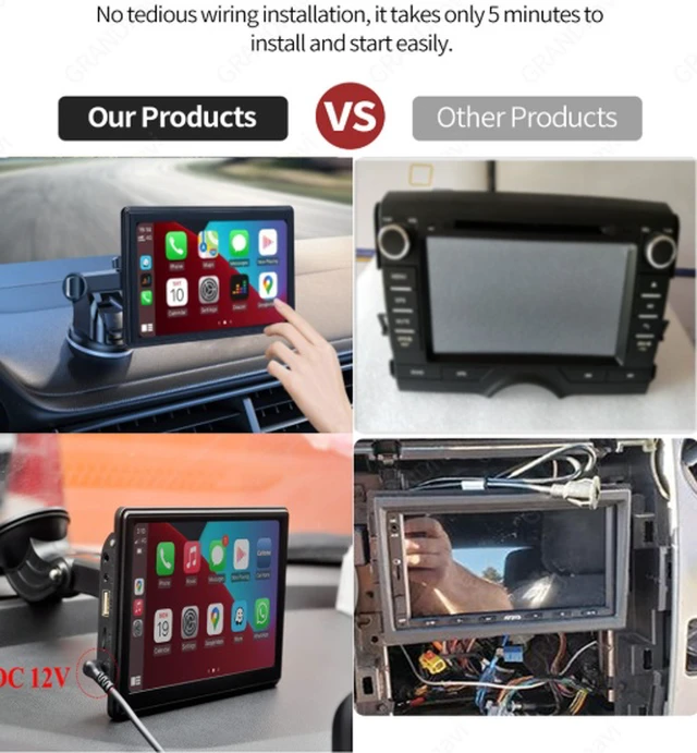 Alt view image 3 of 7 - Portable 7-inch in-vehicle smart screen with wireless Carplay screen projection and Android Auto mirroring for cars