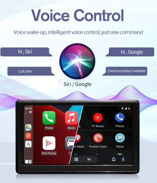 Alt view image 2 of 7 - Portable 7-inch in-vehicle smart screen with wireless Carplay screen projection and Android Auto mirroring for cars