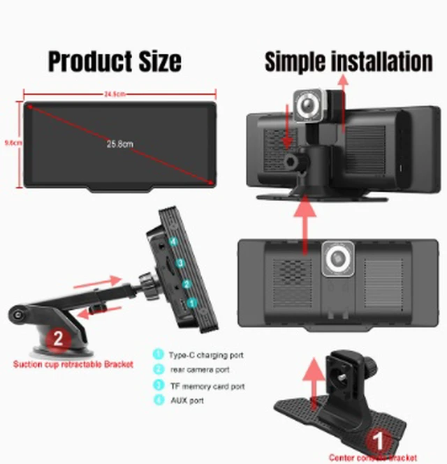 Alt view image 6 of 7 - 10. 26-inch in-car smart portable screen wireless Carplay Android AUTO front and rear recorder 4K car