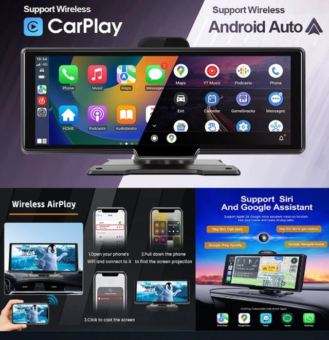 Alt view image 2 of 7 - 10. 26-inch in-car smart portable screen wireless Carplay Android AUTO front and rear recorder 4K car