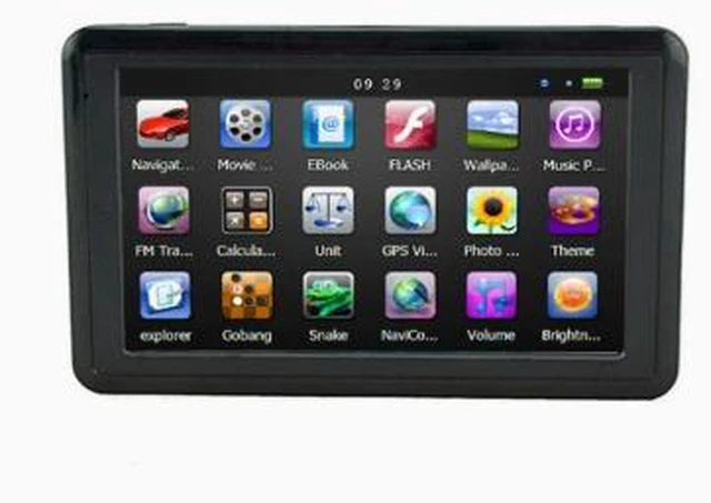 Main image of 5-inch portable car GPS navigator with high-definition 4GB capacity for trucks and cars. Old-fashioned design, affordable price, no data usage required.