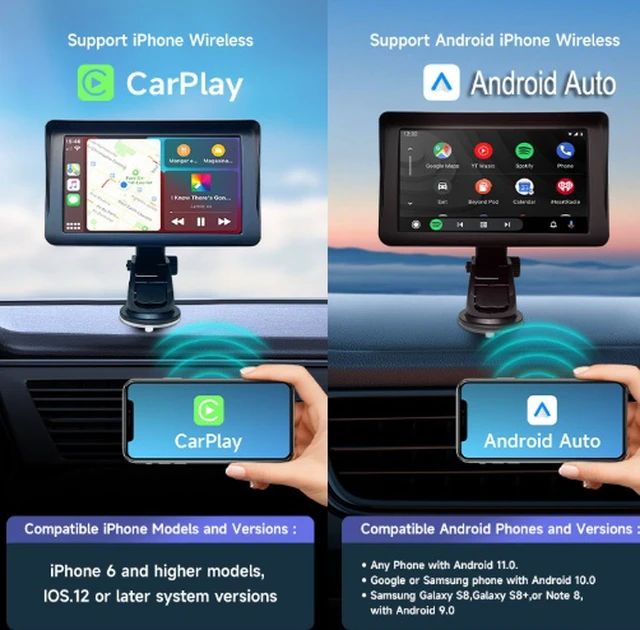 Alt view image 5 of 7 - Portable 7-inch in-vehicle smart projection screen with wireless Carplay, rearview camera, Bluetooth and high-definition display for cars.