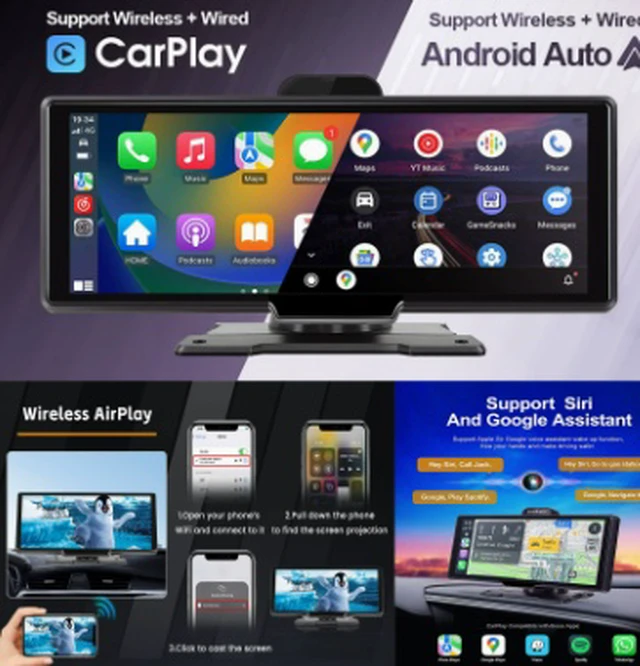 Alt view image 3 of 7 - 10.26-inch central control portable car-mounted smart screen with wireless CarPlay, Android Auto, Bluetooth, AHD rearview camera