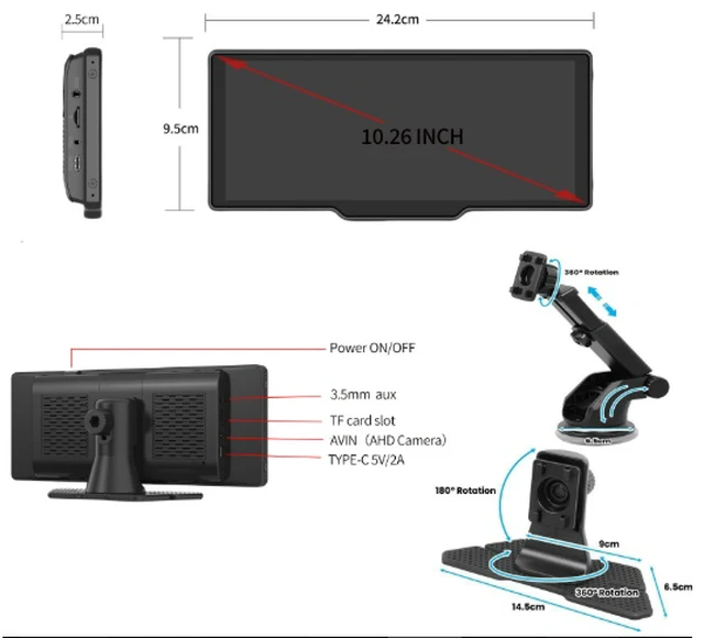 Alt view image 4 of 7 - 10.26-inch central control portable car-mounted smart screen with wireless CarPlay, Android Auto, Bluetooth, AHD rearview camera