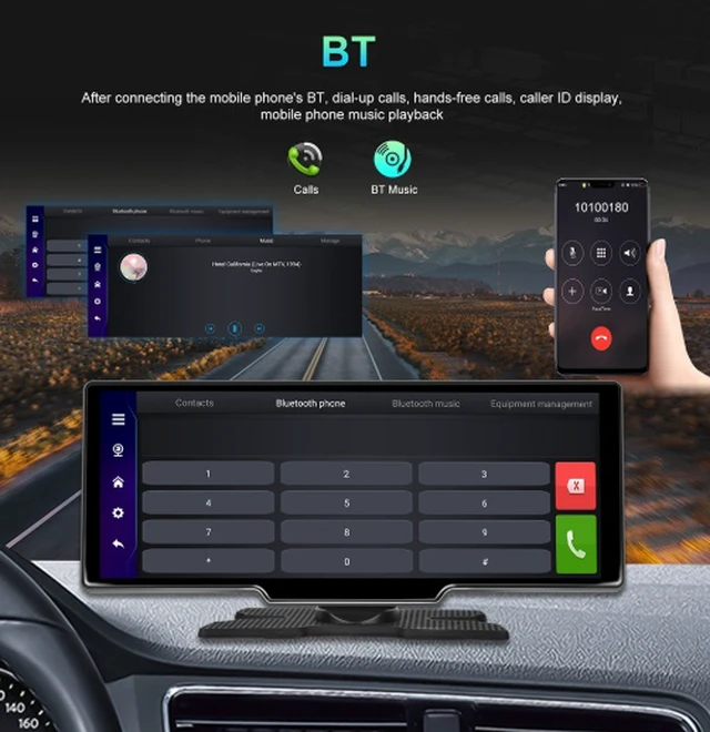Alt view image 6 of 7 - 10.26-inch central control portable car-mounted smart screen with wireless CarPlay, Android Auto, Bluetooth, AHD rearview camera