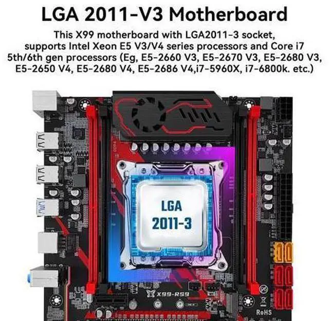 Alt view image 2 of 5 - MACHINIST X99 RS9 Server Motherboard LGA 2011-V3 Motherboard for Intel Xeon E5 V3/V4 and Core i7 5th/6th gen Series Processors, DDR4 Max 128GB, SATA 6Gbps, Gigabit LAN, NVME M.2, WiFi M.2, SATA 6Gbps