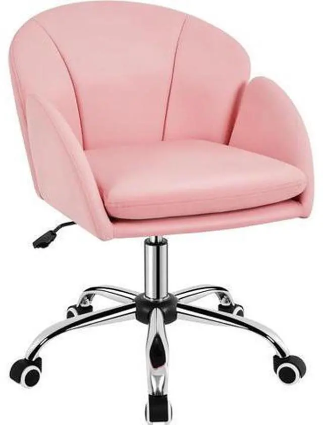 Main image of Yaheetech Cute Petal Desk Chair Home Office Chair Swivel Upholstered Leather Desk Chair Makeup Vanity Chair with Armrests for Bedroom Modern Computer Rolling Chair for Women Simple Pink