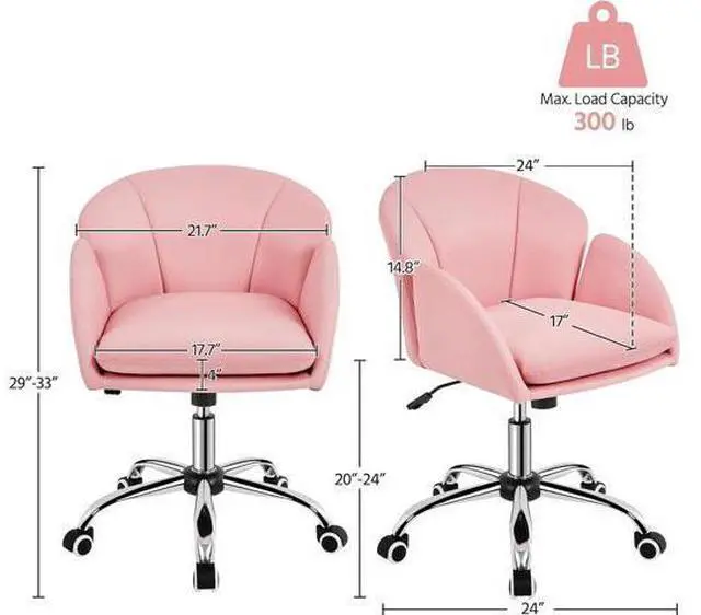 Alt view image 3 of 7 - Yaheetech Cute Petal Desk Chair Home Office Chair Swivel Upholstered Leather Desk Chair Makeup Vanity Chair with Armrests for Bedroom Modern Computer Rolling Chair for Women Simple Pink