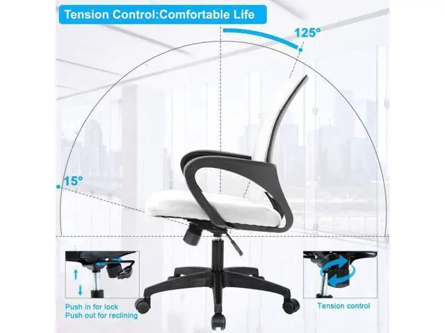 Alt view image 6 of 7 - Home Office Chair Ergonomic Desk Chair Mesh Computer Chair with Lumbar Support Armrest Executive Rolling Swivel Adjustable Mid Back Task Chair for Women Adults, Black (White)