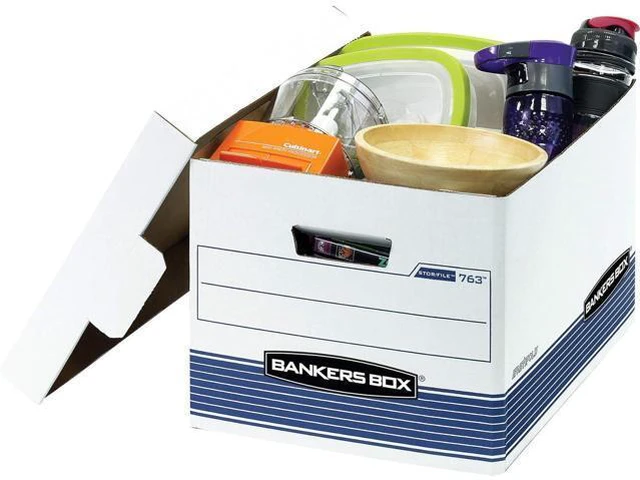 Alt view image 4 of 7 - Bankers Box 20 Pack STOR/FILE Medium-Duty File Storage Boxes, FastFold, Lift-Off Lid, Letter/Legal, White/Blue