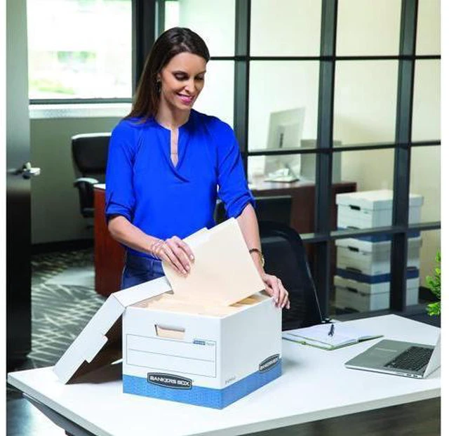Alt view image 6 of 7 - Bankers Box 20 Pack STOR/FILE Medium-Duty File Storage Boxes, FastFold, Lift-Off Lid, Letter/Legal, White/Blue