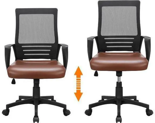 Alt view image 7 of 7 - Yaheetech Mid Back Mesh Office Chair with Leather Seat Executive Office Computer Task Chair with Armrests and Lumbar Support, Brown