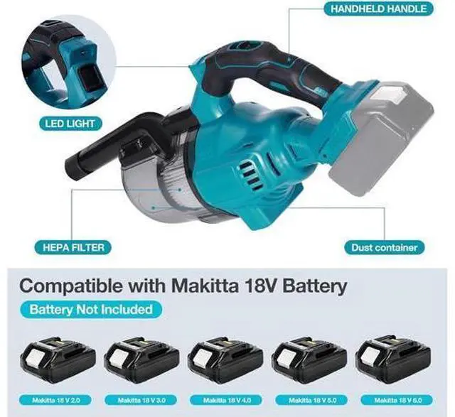 Alt view image 2 of 7 - Handheld Cordless Vacuum Cleaner for Makita 18V Battery, Portable Wireless Power Vacuum Cleaner, 4 Multi Nozzle, 2 HEPA Filter, Lightweigt Vacuum for Home Pet Hair, Car (Battery NOT Include)