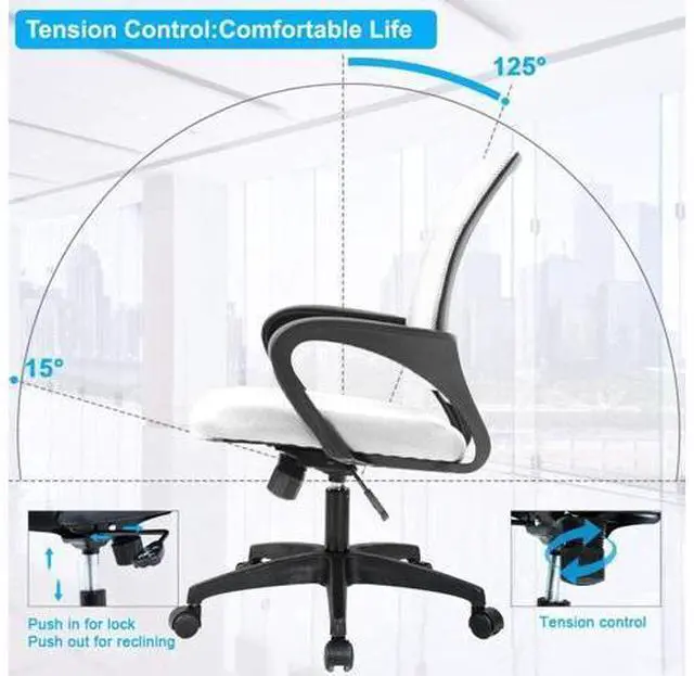 Alt view image 5 of 7 - Home Office Chair Ergonomic Desk Chair Mesh Computer Chair with Lumbar Support Armrest Executive Rolling Swivel Adjustable Mid Back Task Chair for Women Adults (White)