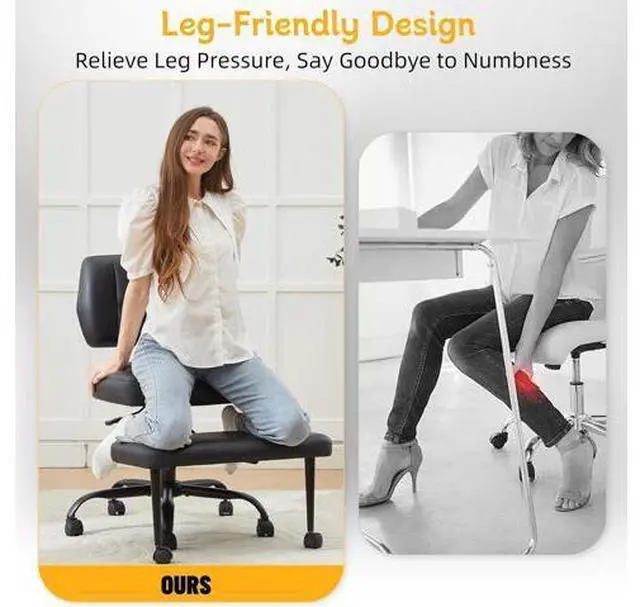 Alt view image 7 of 7 - Criss Cross Legged Office Chair with Wheels,Swivel Meditation Chair for ADHD,Ergonomic Cross Legged Desk Chair with Thicken Adjustable Footstool,PU Sitting Fidgeting Kneeling Chair for Home Yoga Black
