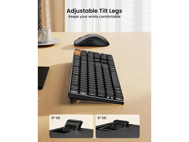 Alt view image 4 of 7 - Mechanical Keyboard and Mouse, KM310 Wireless Rechargeable Aluminum Keyboard Mouse, 2.4G+Dual Bluetooth, Low Profile Keys, Red Switches, Multi-Device, for Windows/Mac - Black