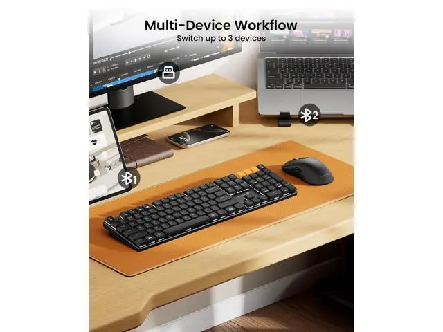 Alt view image 3 of 7 - Mechanical Keyboard and Mouse, KM310 Wireless Rechargeable Aluminum Keyboard Mouse, 2.4G+Dual Bluetooth, Low Profile Keys, Red Switches, Multi-Device, for Windows/Mac - Black