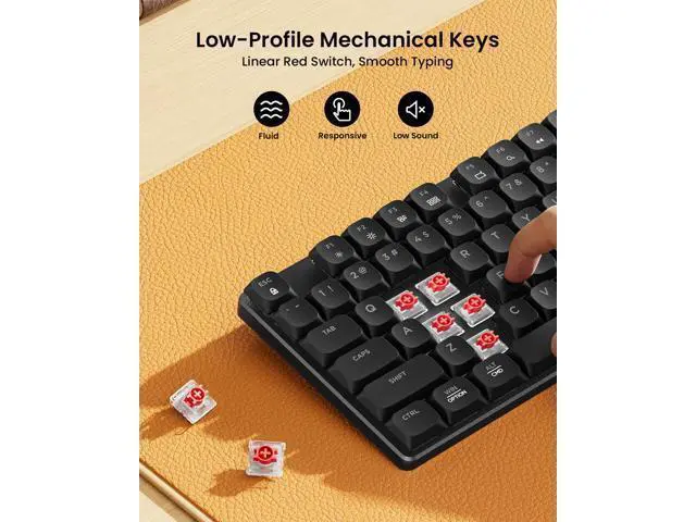 Alt view image 2 of 7 - Mechanical Keyboard and Mouse, KM310 Wireless Rechargeable Aluminum Keyboard Mouse, 2.4G+Dual Bluetooth, Low Profile Keys, Red Switches, Multi-Device, for Windows/Mac - Black