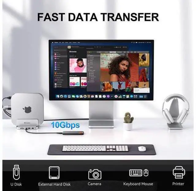 Alt view image 4 of 5 - Minisopuru Mac Mini Dock & Stand with M.2 NVMe SSD Enclosure, Upgrade 8 in 1 Mac Mini hub Support 10Gbps USB C/A, TF& SD, Audio Jack, Mac Mini Accessories for Mac Mini M2/M1 (Not for Mac Mini M4)