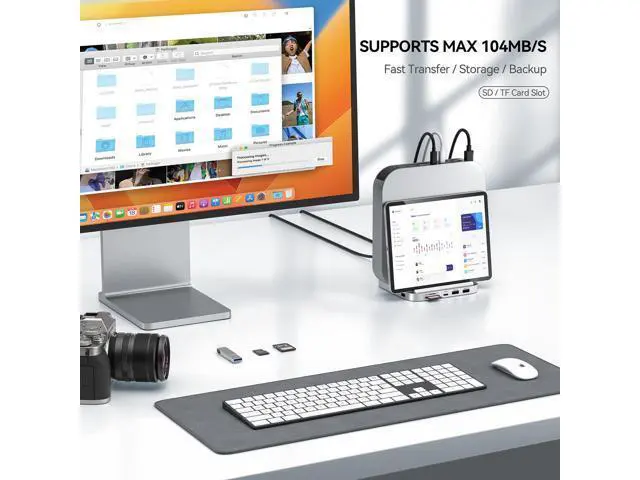 Alt view image 5 of 5 - Minisopuru Mac Mini Dock & Stand with M.2 NVMe SSD Enclosure, Upgrade 8 in 1 Mac Mini hub Support 10Gbps USB C/A, TF& SD, Audio Jack, Mac Mini Accessories for Mac Mini M2/M1 (Not for Mac Mini M4)