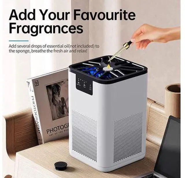 Alt view image 4 of 7 - AROEVE Air Purifiers for Bedroom H13 True HEPA Air Purifier With Aromatherapy Function For Pet Smoke Pollen Dander Hair Smell 20dB Air Cleaner For Bedroom Office Living Room Kitchen, MK06- White