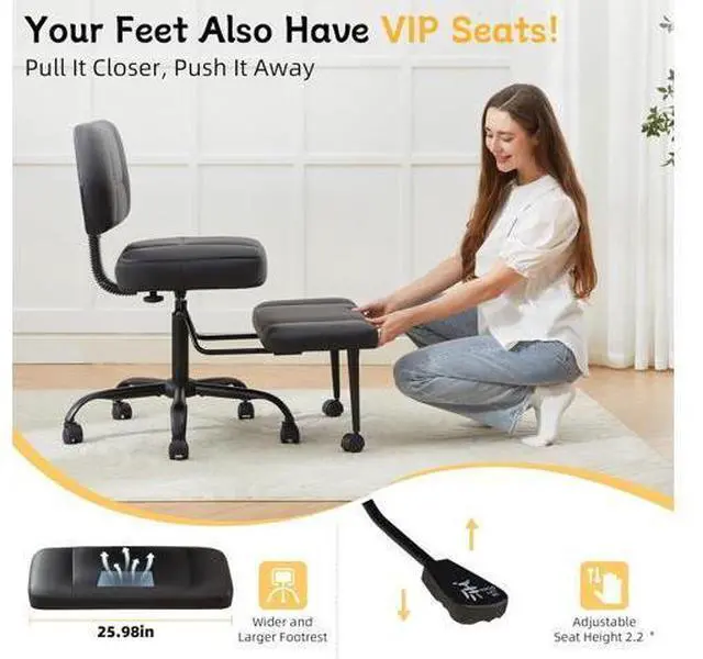 Alt view image 4 of 7 - Criss Cross Legged Office Chair with Wheels,Swivel Meditation Chair for ADHD,Ergonomic Cross Legged Desk Chair with Thicken Adjustable Footstool,PU Sitting Fidgeting Kneeling Chair for Home Yoga Black