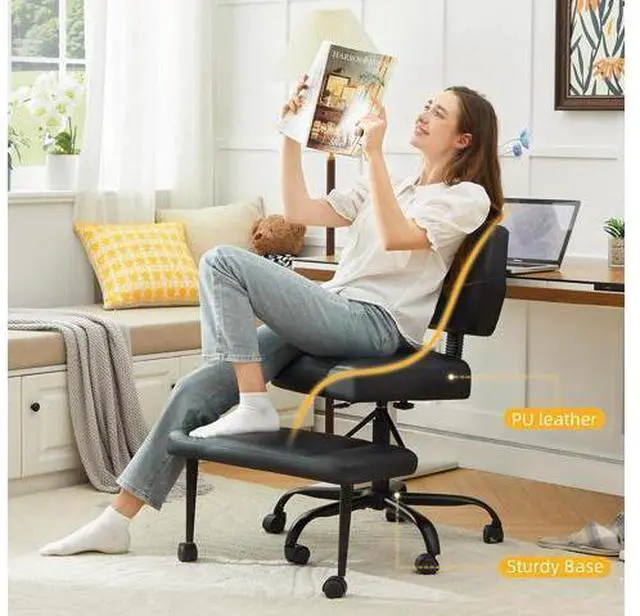 Alt view image 5 of 7 - Criss Cross Legged Office Chair with Wheels,Swivel Meditation Chair for ADHD,Ergonomic Cross Legged Desk Chair with Thicken Adjustable Footstool,PU Sitting Fidgeting Kneeling Chair for Home Yoga Black