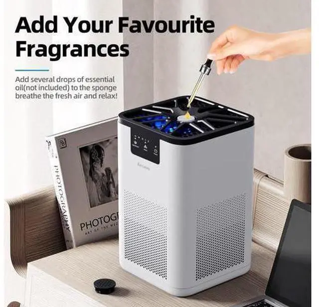Alt view image 4 of 7 - AROEVE Air Purifiers for Bedroom HEPA Air Purifier With Aromatherapy Function For Pet Smoke Pollen Dander Hair Smell 20dB Air Cleaner For Bedroom Office Living Room Kitchen, MK06- White