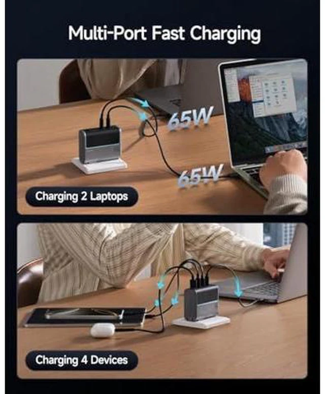 Alt view image 3 of 5 - CUKTECH 15 140W USB C Charger, 4-Port Foldable Laptop Block, Advanced GaN Power Adapter, PD3.1 Fast Charging Wall Charger for MacBook, iPhone 16 Series, Samsung Galaxy, iPad, Pixel, and More