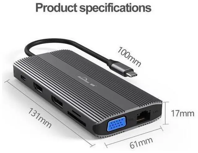 Alt view image 2 of 7 - Blueendless USB C Hub HDMI/DP/VGA Ethernet 3 USB Ports PD SD/TF 12 in 1 Docking Station for Type-C Laptops Smart Phone