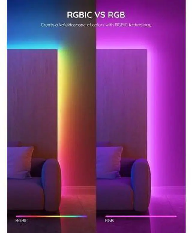 Alt view image 6 of 7 - RGBIC LED Strip Lights 65.6ft Smart LED Lights for Bedroom Bluetooth LED Strip Lights APP Control DIY Multiple Colors on One Line Color Changing LED Lights for Home Decor 2 Rolls of 32.8ft