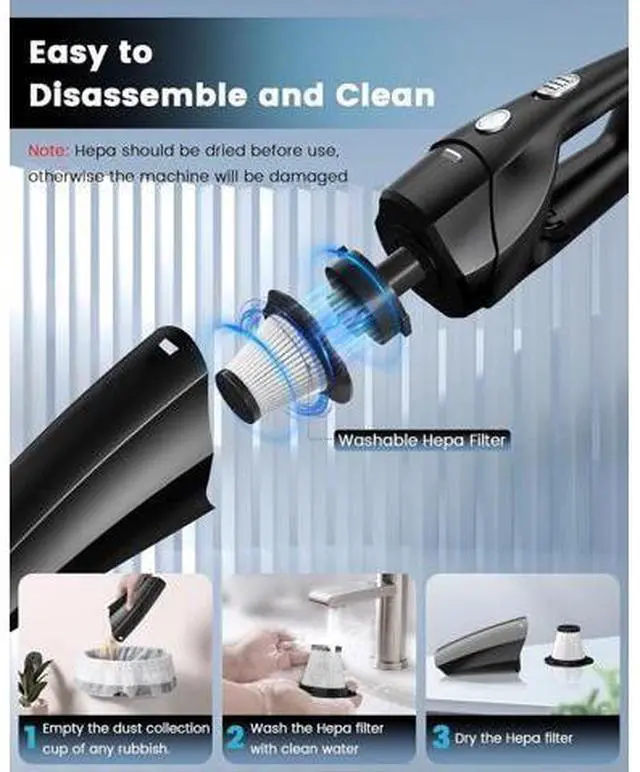 Alt view image 6 of 7 - Handheld Vacuum Cordless, Car Vacuums Powerful with Rechargeable Battery, Portable Hand Held Vacuum Cordless with Washable HEPA Filter, Mini Vacuums Kit for Men and Women
