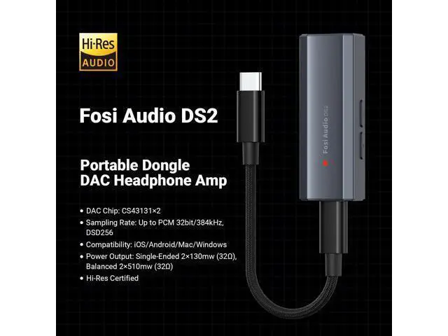 Alt view image 2 of 6 - Fosi Audio DS2 USB C to AUX Headphone Amp DAC Dongle 3.5mm Jack Audio Portable Amplifier Dual Output DSD256 4.4mm Balanced High Resolution CS43131 for iPhone 15 Pro Max Plus iPad Android Phone