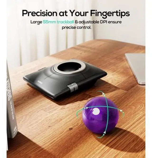 Alt view image 2 of 5 - Nulea M512 Wireless Trackball Mouse, Ergonomic 55mm Trackball, Adjustable DPI for Precise Control, Left or Right Hand Compatible, Rechargeable, Multi-Device Bluetooth & 2.4GHz