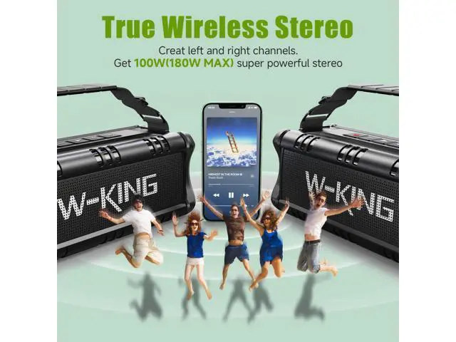 Alt view image 4 of 7 - W-KING Bluetooth Speaker, 90W Max Portable Outdoor Speaker Loud, IPX6 Waterproof/50W Deep Bass Subwoofer/40H/EQ/Dual Pairing/TF/AUX, Large Boombox Speakers Bluetooth Wireless for Party/Beach/Jobside