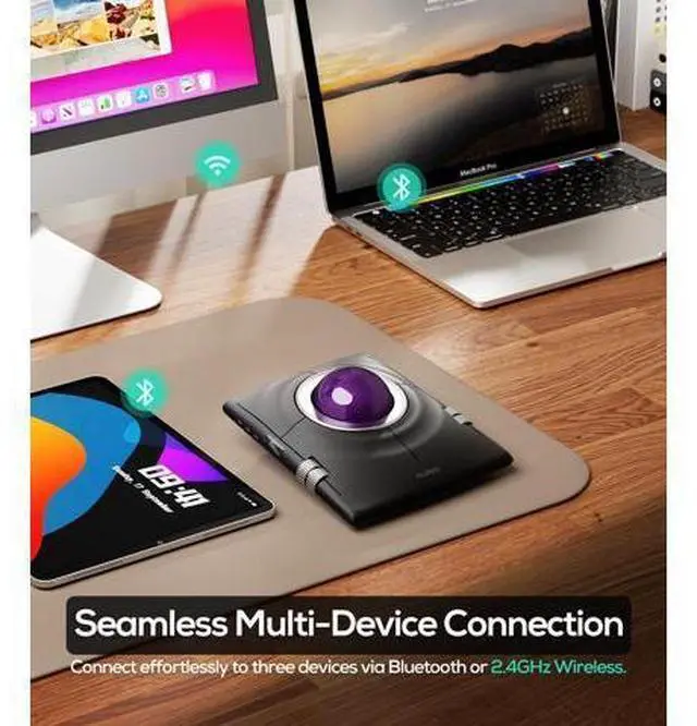 Alt view image 5 of 5 - Nulea M512 Wireless Trackball Mouse, Ergonomic 55mm Trackball, Adjustable DPI for Precise Control, Left or Right Hand Compatible, Rechargeable, Multi-Device Bluetooth & 2.4GHz