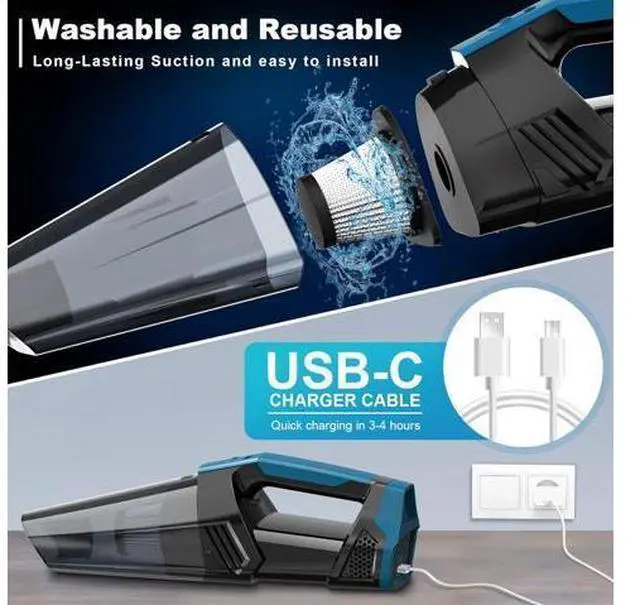 Alt view image 4 of 7 - Cordless Car Vacuum Lightweight High Power Handheld Vacuum Cleaner with LED Light, Hand Vacuum for Car Home Office and Pet Hair, BlackBlue