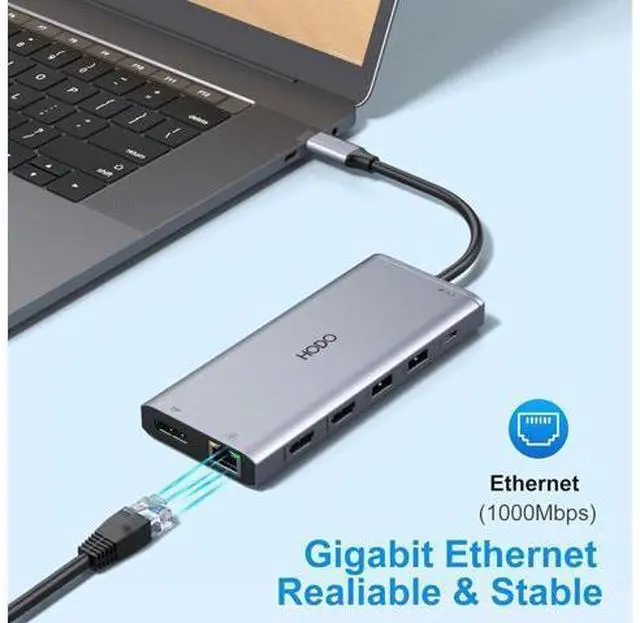 Alt view image 7 of 7 - USB C Laptop Docking Station Dual Monitor HDMI for //HP Laptop 14 in 1 USB C Hub Multiport Adapter Dongle Dock USB C to 2 HDMI 4K+DisplayPort+Ethernet+4USB+2USB C+100W PD Charger+SD/TF+Audio