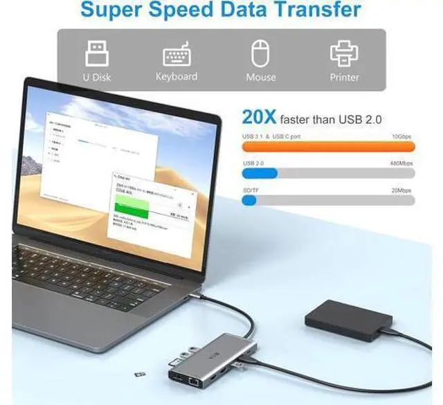 Alt view image 5 of 7 - USB C Laptop Docking Station Dual Monitor HDMI for //HP Laptop 14 in 1 USB C Hub Multiport Adapter Dongle Dock USB C to 2 HDMI 4K+DisplayPort+Ethernet+4USB+2USB C+100W PD Charger+SD/TF+Audio