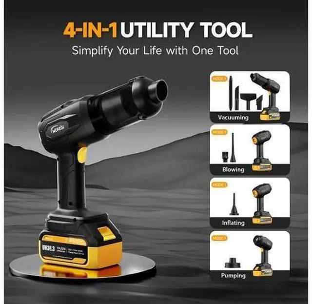 Alt view image 3 of 7 - Handheld Car Vacuum Cordless, Portable Cars Vacuum Cleaner with 40000Pa High Power & Suction, Powerfull 4-in-1 Hand Held Air Duster Fast Cleaning for Car,Home,Office,Pet Hair (Yellow)