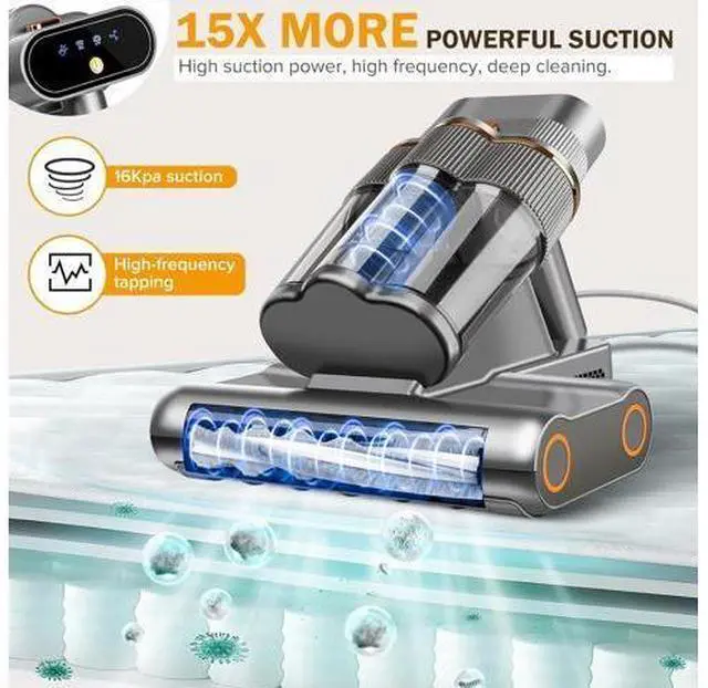 Alt view image 2 of 7 - Powerful Mattress Vacuum Cleaner,Handheld Bed Vacuum with UV-C Light, 16Kpa Strong Suction, 30000 RPM Dual Drum Brushes, 140°F Hot Air & Ultrasonic Tech, 500W Corded for Quick Dust Removal