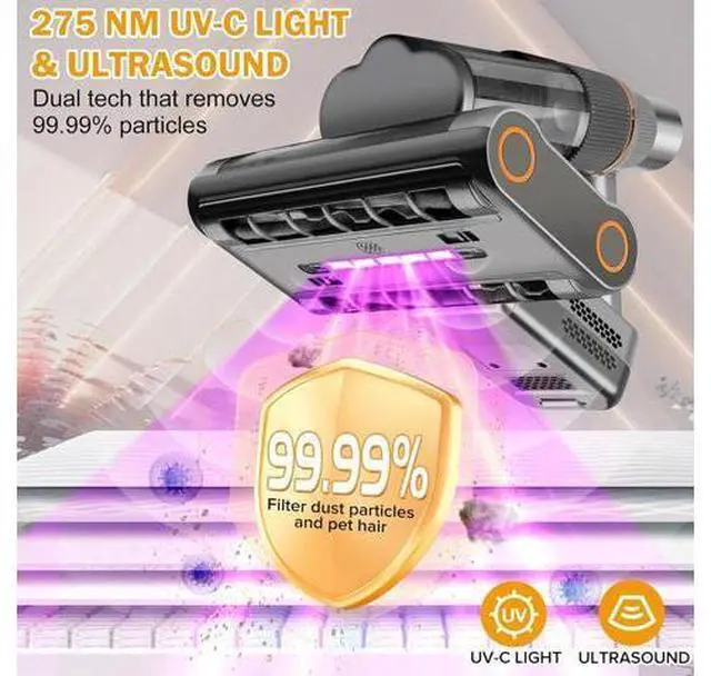 Alt view image 4 of 7 - Powerful Mattress Vacuum Cleaner,Handheld Bed Vacuum with UV-C Light, 16Kpa Strong Suction, 30000 RPM Dual Drum Brushes, 140°F Hot Air & Ultrasonic Tech, 500W Corded for Quick Dust Removal
