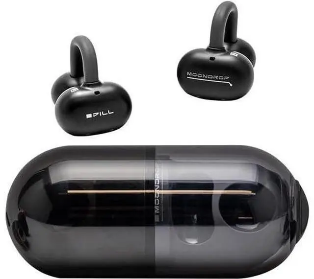 Main image of Pill Open Ear Headphones Bluetooth 6.0 OWS Hanging Earphones IPX4 Open Ear Clip Wireless Earbuds Built-in AI ENC MD-0WS-003 (Black)