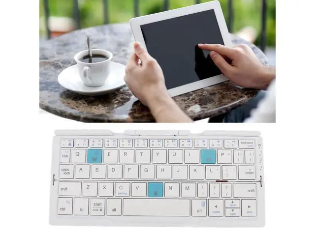 Alt view image 2 of 5 - Foldable Bluetooth Keyboard - Folding Cordless Portable Keyboard, Folding Bluetooth Keyboard for Business Travel, Compact Keyboard for Tablet Smartphone Laptop PC (Silver White)