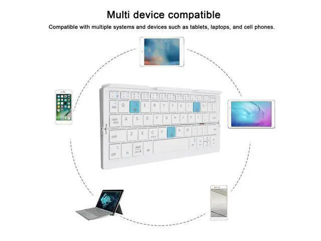 Alt view image 4 of 5 - Foldable Bluetooth Keyboard - Folding Cordless Portable Keyboard, Folding Bluetooth Keyboard for Business Travel, Compact Keyboard for Tablet Smartphone Laptop PC (Silver White)