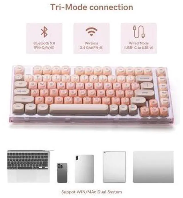 Alt view image 5 of 5 - Womier X75 75% Wireless Mechanical Keyboard, Hot Swappable Computer Creamy Keyboard, Foundation Jelly Keycaps, Pre-lubed Switches Gasket Mount RGB Backlit Gaming Keyboards for Win/Mac, Pink