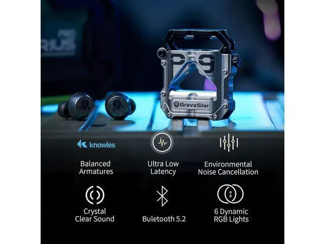 Alt view image 2 of 7 - Gravastar Sirius Pro Wireless Earbuds, Bluetooth TWS Earbuds with 16 Hours Playtime, Deep Bass 3D Stereo, Headphones for iPhone/Android(Space Gray)