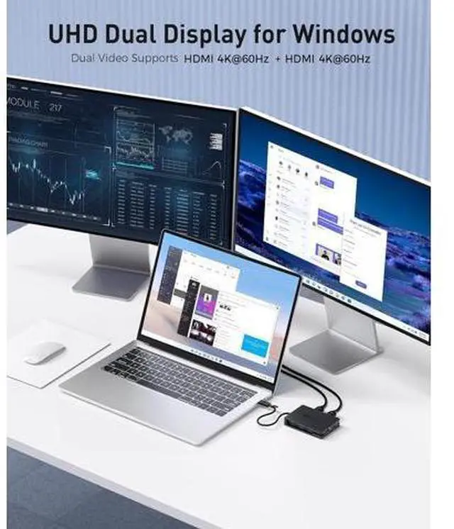 Alt view image 4 of 7 - 8-in-1 USB C Hub Multiport Adapter with Dual 4K@60Hz HDMI 140W PD Charging Gigabit Ethernet 10Gbps Data Transfer: 2X USB-C & 1x USBA 3.2 Ports (Support ONE External Display on MacOS)